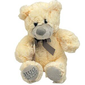Hallmark DaySpring Plush Cream Bear Stuffed Animal Gray Bow Hug Your Heart 9"